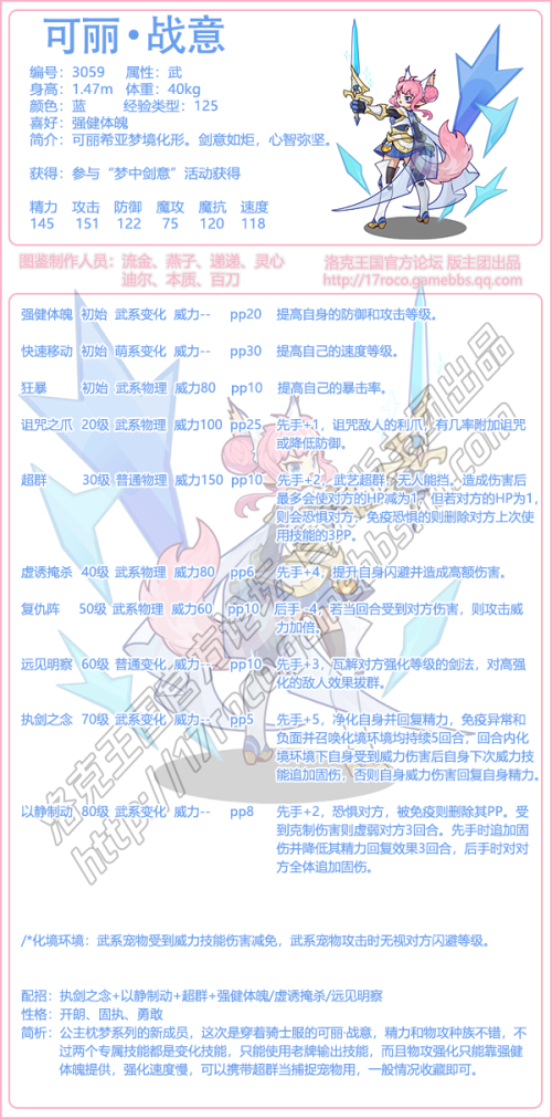 《洛克王国》可丽战意技能表图鉴