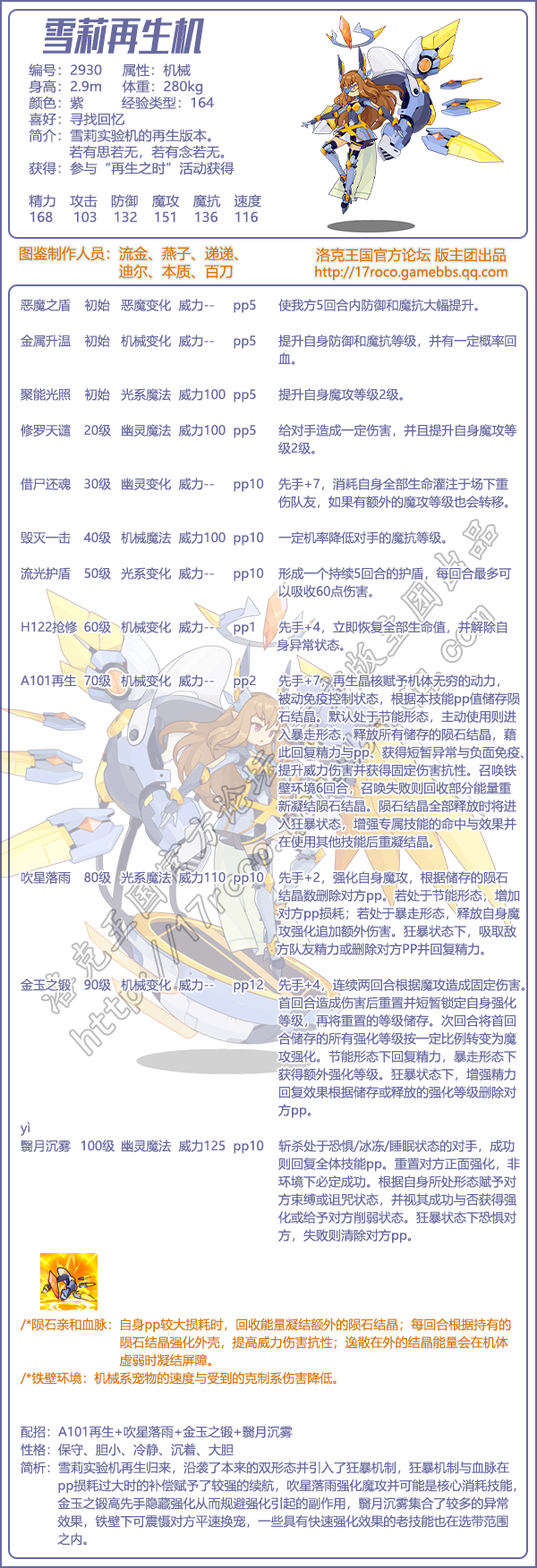 《洛克王国》雪莉再生机技能表图鉴