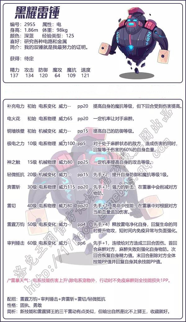 《洛克王国》黑耀雷锤技能表图鉴